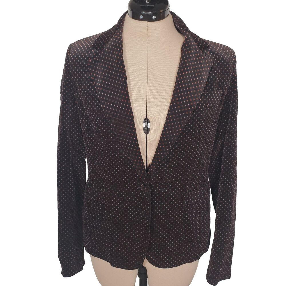 VTG Chaus Women’s Velvet Blazer Size 8 Black Orange Polka Dot Cotton Jacket